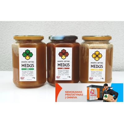 Medaus rinkinys: Miško ir aviečių medus+Liepos mėnesio medus, Viso 3Kg. Medaus rinkinys: Miško ir aviečių medus+Liepos mėnesio medus, Viso 3Kg.